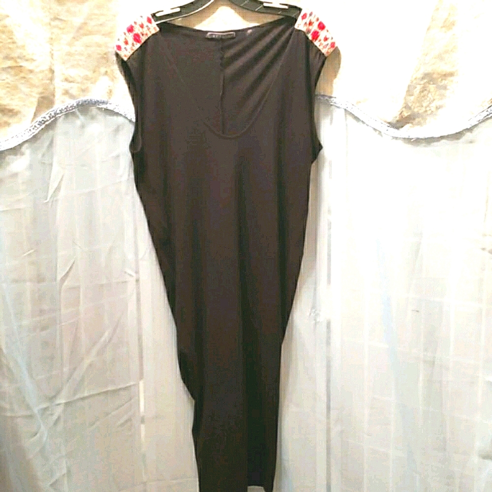 BEADED ANTHRO: VELVET BLK SLEEVELESS DRESS SZ M